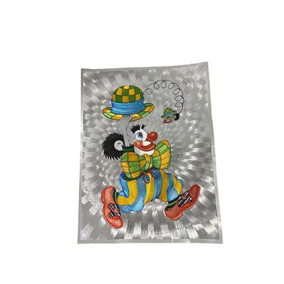 Vintage Clown Dufex Foil Print 80s Unframed 654435 FJ Warren Ltd Kitsch - Picture 3 of 9